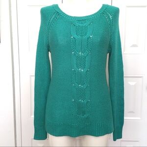 APT 9 teal green cable knit sweater XS